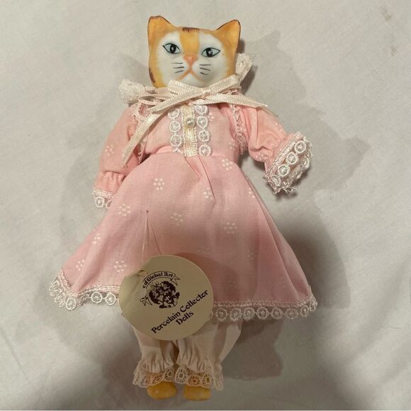 Vintage Goebel Porcelain 7”H Orange Tabby Cat Doll With Stand Made Germany - Picture 6 of 10